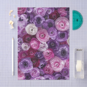 Purple Pink Floral Pattern Collage Garden Tissue Paper