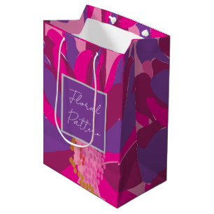 Purple Pink Floral Pattern Medium Gift Bag