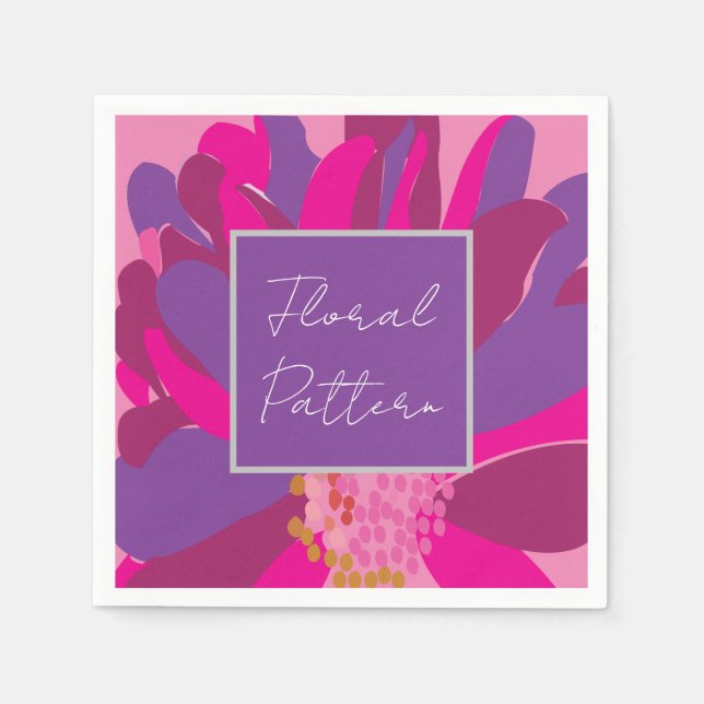 Purple Pink Floral Pattern Party Napkin (Front)