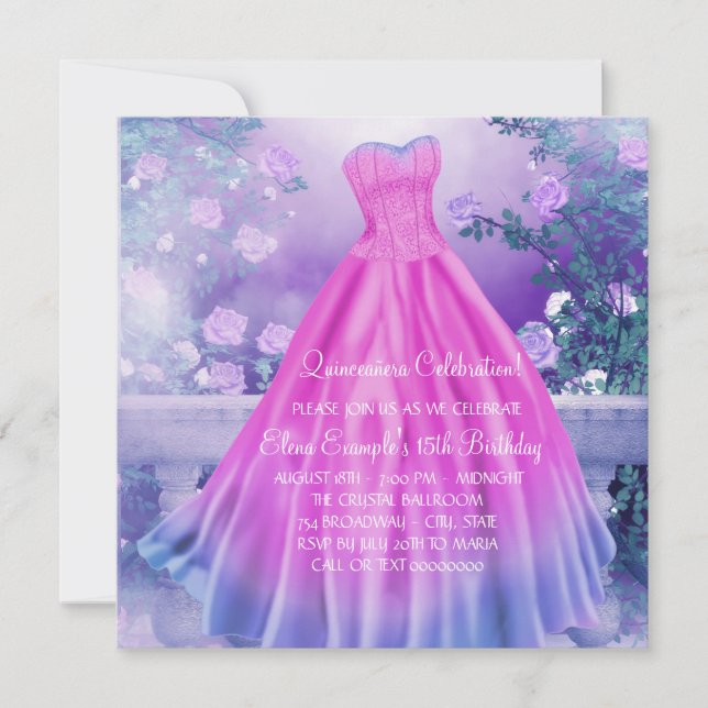 Purple Pink Floral Princess Quinceañera Invitation (Front)