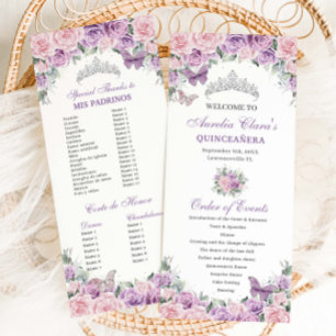 Purple Pink Floral Quinceañera Order of Events  Program