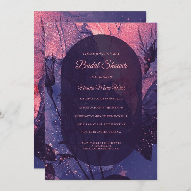 Purple & Pink Floral Stars Alt Goth Bridal Shower Invitation (Front/Back)
