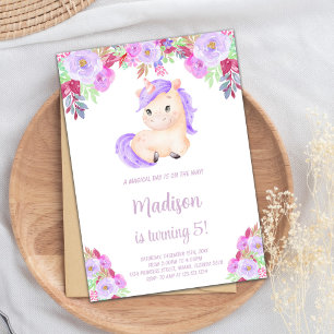 Purple pink Floral Unicorn Birthday Invitation