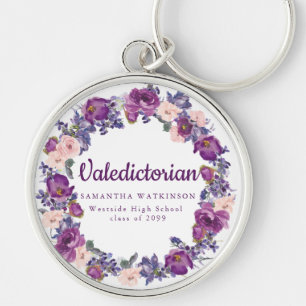 Purple & Pink Floral Valedictorian Graduation Gift Key Ring
