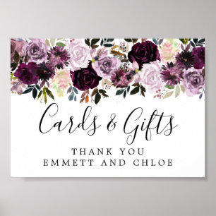 Purple Pink Floral Wedding Cards and Gifts Sign