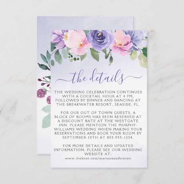 Purple Pink Floral Wedding Enclosure Card (Front/Back)