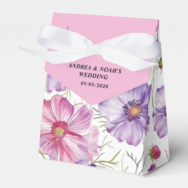  Purple Pink Floral Wedding  Favour Box (Front Side)