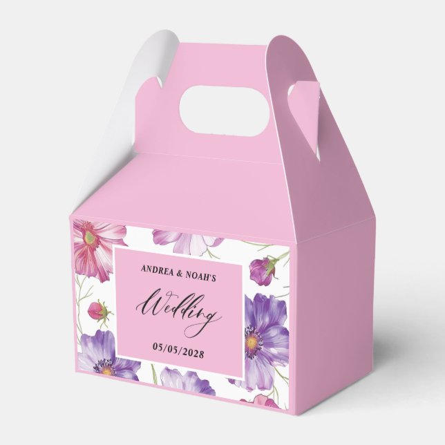  Purple Pink Floral Wedding  Favour Box (Front Side)