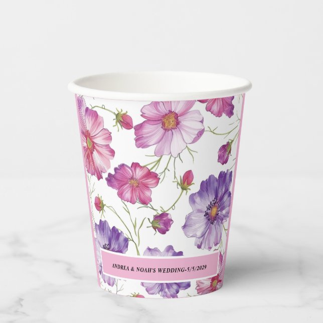  Purple Pink Floral Wedding  Paper Cups (Front)