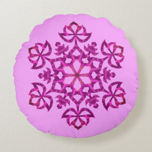 Purple Pink Flourish Mandala Boho Reversible  Round Cushion