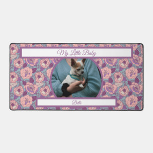 Purple Pink Flowers & banners with name/phrase  Desk Mat