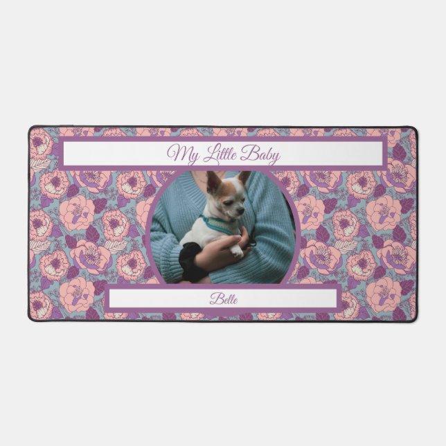 Purple Pink Flowers & banners with name/phrase  Desk Mat (Front)