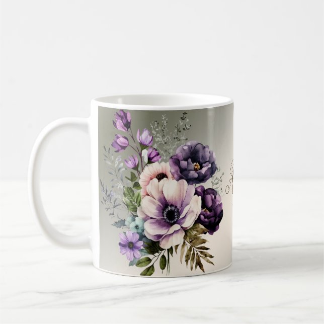 Purple Pink Flowers Golden Elegant Coffee Mug (Left)