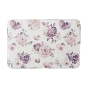 Purple Pink Flowers & Hearts   Bath Mat