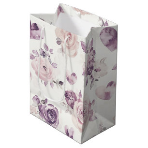 Purple Pink Flowers & Hearts Birthday Medium Gift Bag