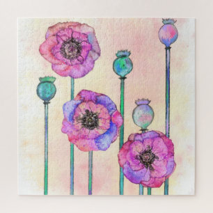 Purple Pink Flowers Jigsaw Puzzle - Painting