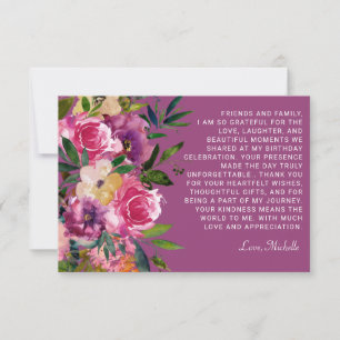 Purple Pink Flowers Women's Birthday Thank You Card