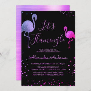 Purple Pink Foil Let's Flamingle  - Flamingo Invitation