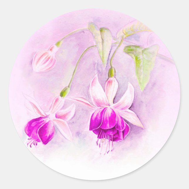 Purple & pink fuchsia flower art wedding sticker (Front)