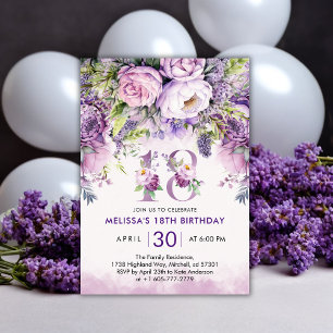 Purple & Pink Garden Flowers 18th Birthday Invitation