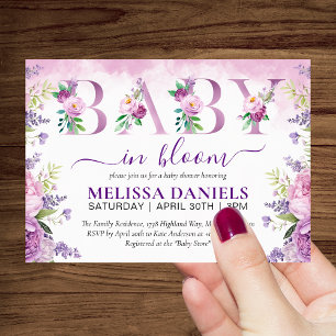 Purple & Pink Garden Flowers Baby In Bloom Invitation