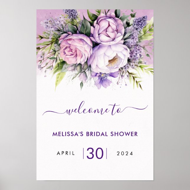 Purple & Pink Garden Flowers Bridal Shower Girl Poster (Front)