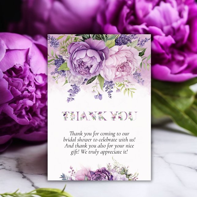 Purple & Pink Garden Flowers Bridal Shower Thank You Card (Purple & Pink Garden Flowers Bridal Shower Thank You Card)