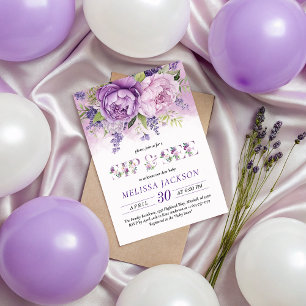 Purple & Pink Garden Flowers Girl Sip And See Invitation