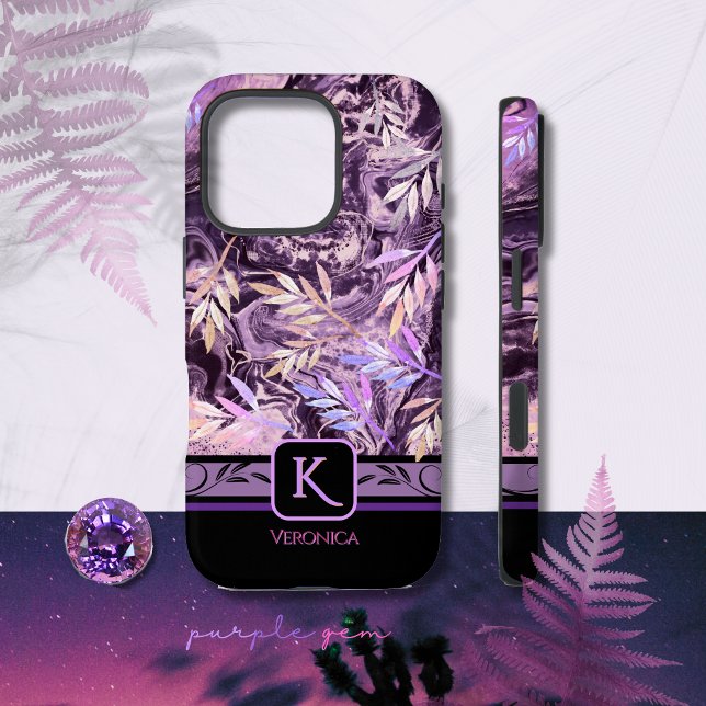 Purple Pink Gemstone Trendy Monogram iPhone Case (Purple Pink Gemstone Trendy Monogram iPhone Case)