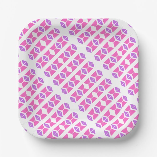 Purple Pink Geo Pattern Paper Plate (Front)
