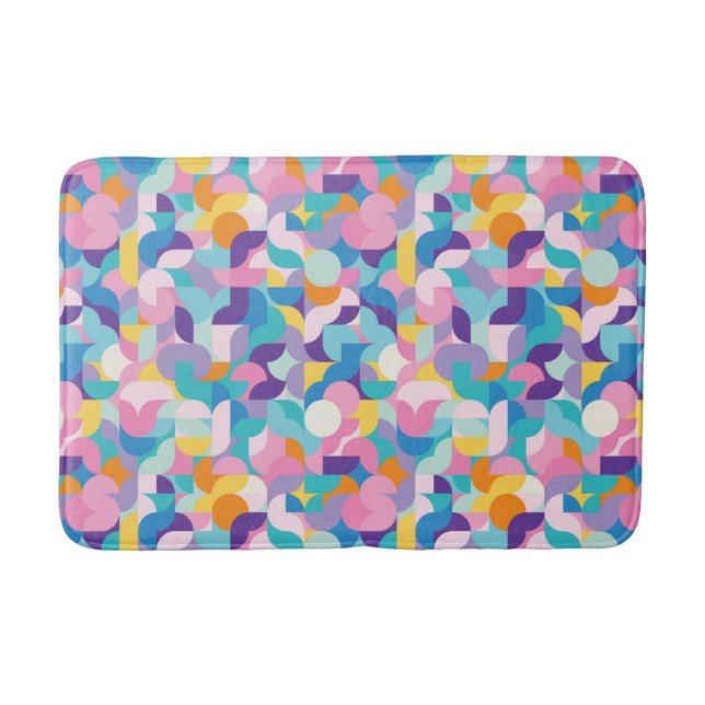 Purple & Pink Geometric Pattern Bath Mat (Front)
