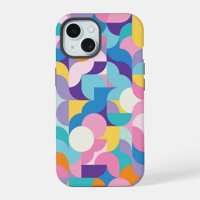 Purple & Pink Geometric Pattern iPhone 15 Case (Back)