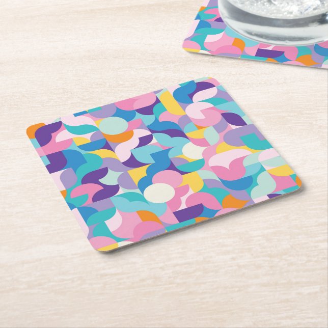 Purple & Pink Geometric Pattern Square Paper Coaster (Angled)