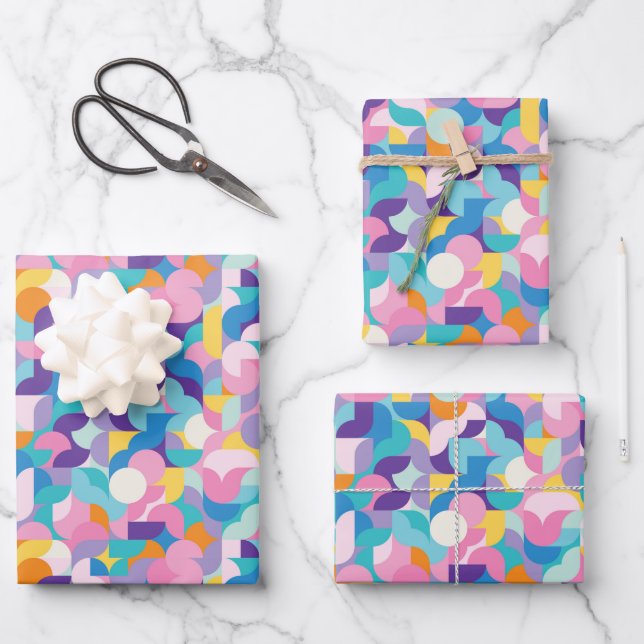Purple & Pink Geometric Pattern Wrapping Paper Sheet (Front)