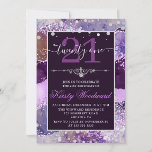 Purple & Pink Glitter Agate Birthday Invitation