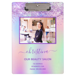 Purple pink glitter beauty salon photo business clipboard