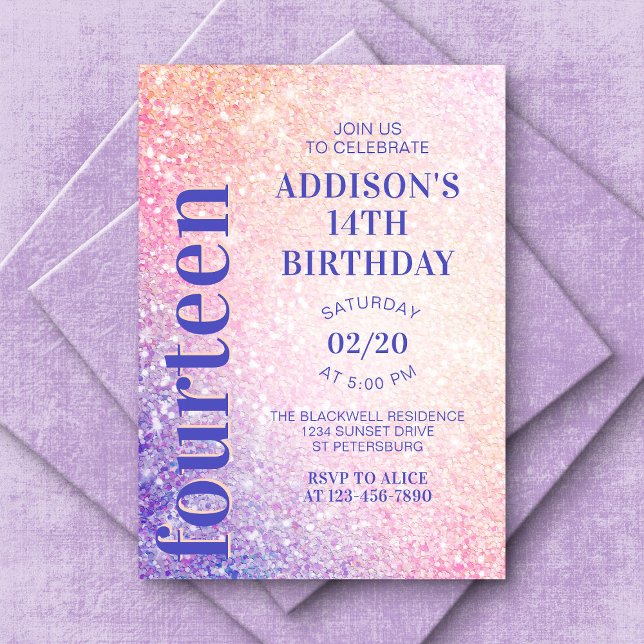 Purple Pink Glitter Birthday Invitation (Creator Uploaded)