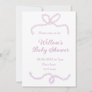 purple pink glitter bow baby shower name date eleg invitation
