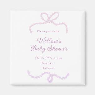 purple pink glitter bow baby shower name date eleg magnet
