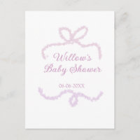 purple pink glitter bow baby shower name date eleg