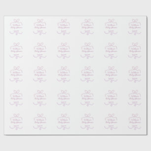 purple pink glitter bow baby shower name date eleg wrapping paper