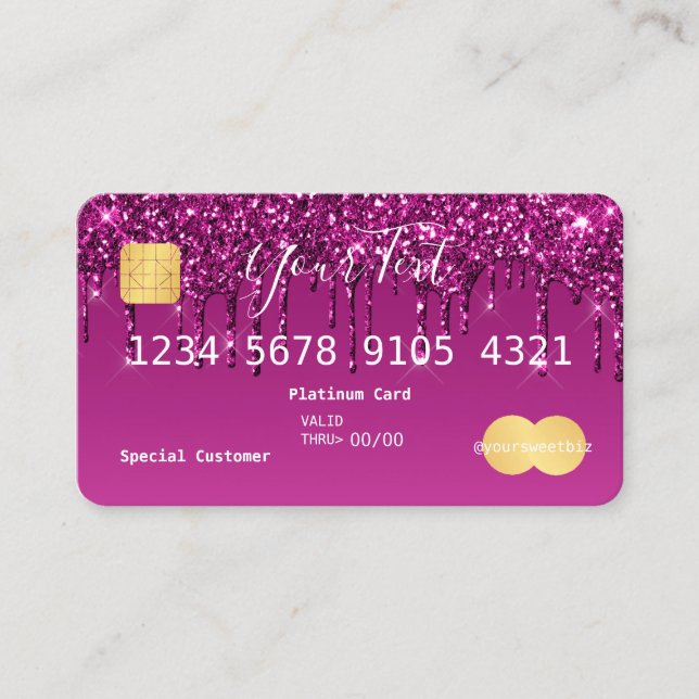 Purple Pink Glitter Credit Business Card (Front)