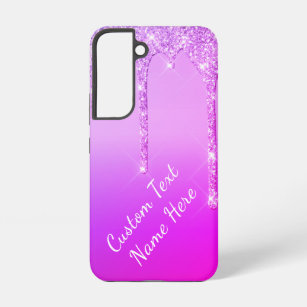 Purple Pink Glitter Custom Text Your Name Samsung Galaxy Case