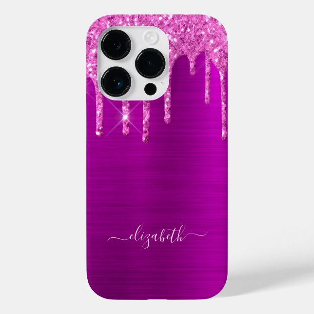 Purple pink glitter drips name script Case-Mate iPhone case (Back)