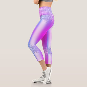 Purple Pink Glitter Drips Neon Party Leggings