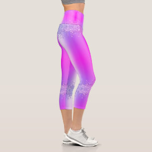 Purple Pink Glitter Drips Party Capri Leggiings Leggings