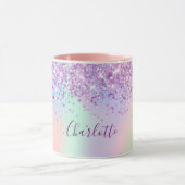 Purple pink glitter dust holographic name script mug (Center)