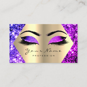 Purple Pink Glitter Makeup Artist Lashes Gold Business Card