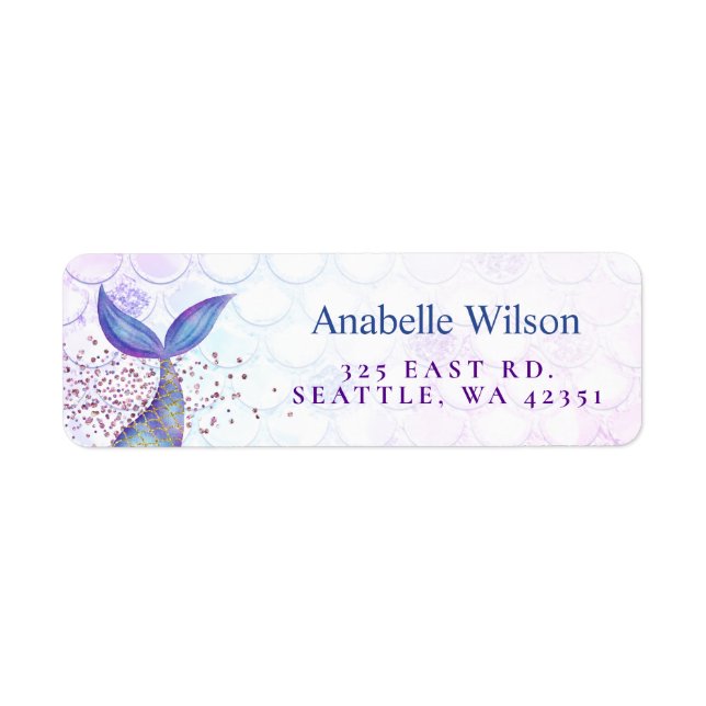 Purple Pink Glitter mermaid Tail Return Address Label (Front)