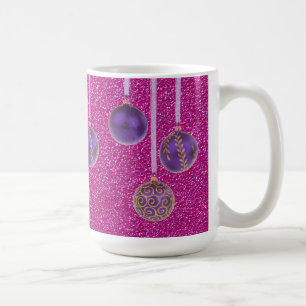 Purple Pink Glitter Merry Christmas Baubles Mug